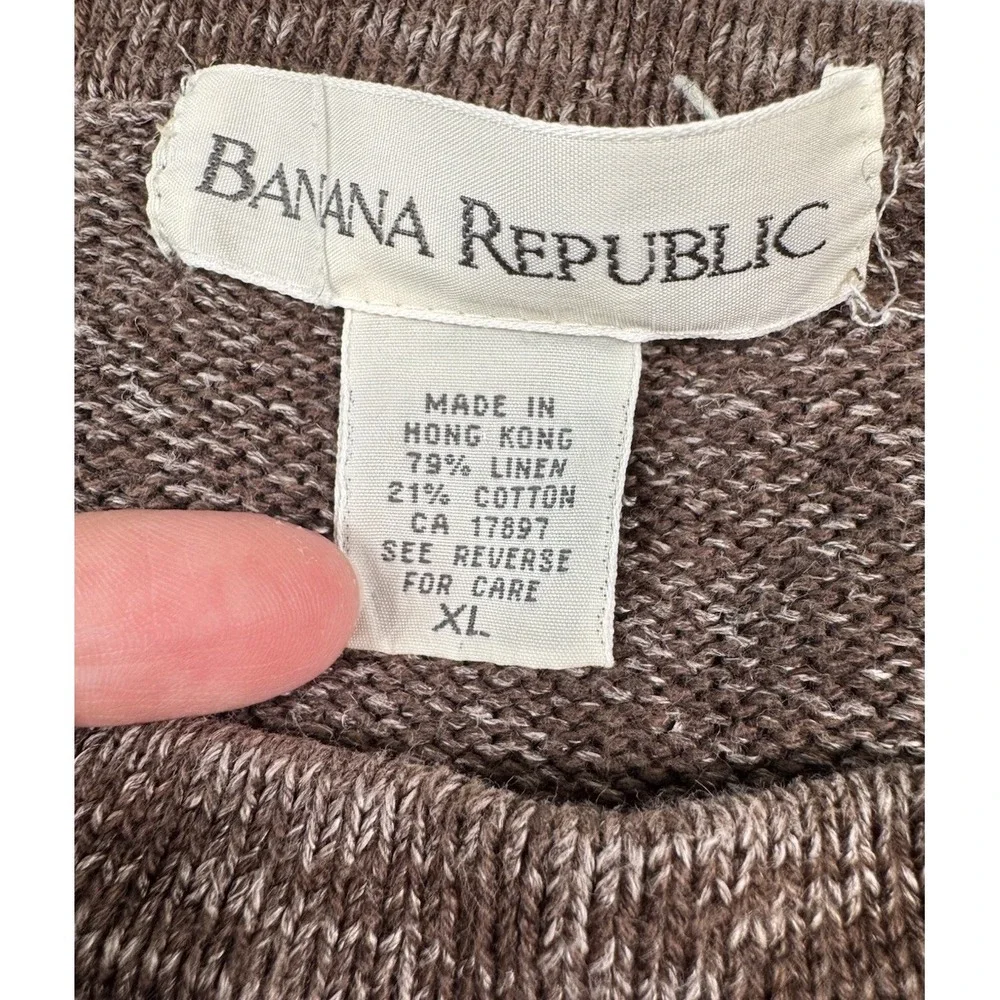 Banana Republic Vintage Linen Blend Crewneck Pullover Sweater Brown XL